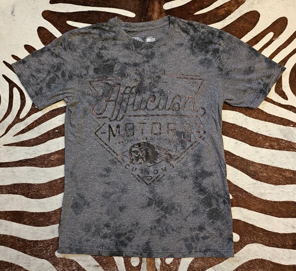 Affliction AC Cali Motors A18488 Men`s New Charcoal/Black Short Sleeve T-shirt